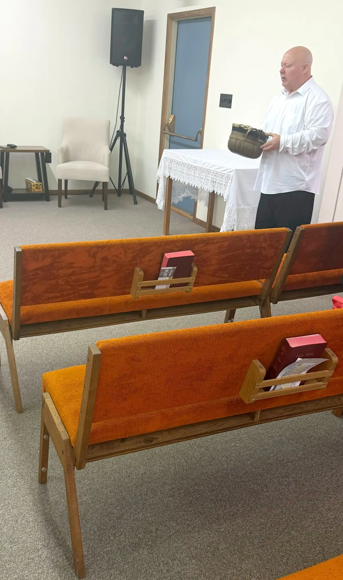 Deacon Dave Taking Up Offering Conquest Christian Center Church in Durhamville, NY